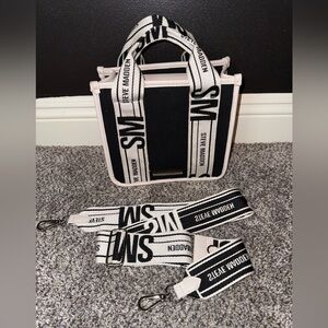 Steve Madden black and white mini tote with crossbody strap